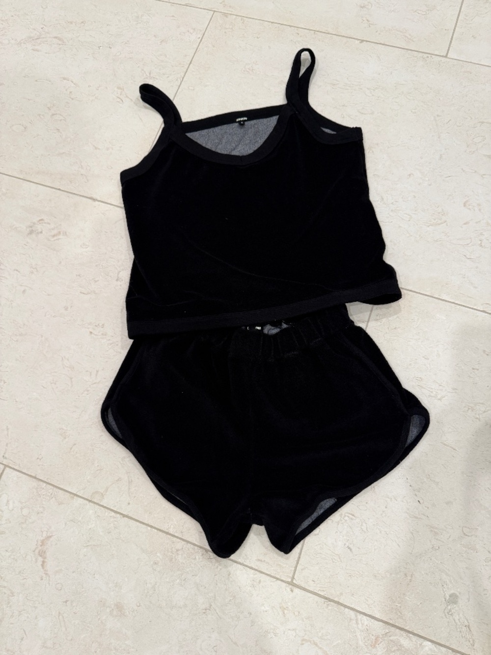 Monrow Terry Cloth Short Set in Black, size small